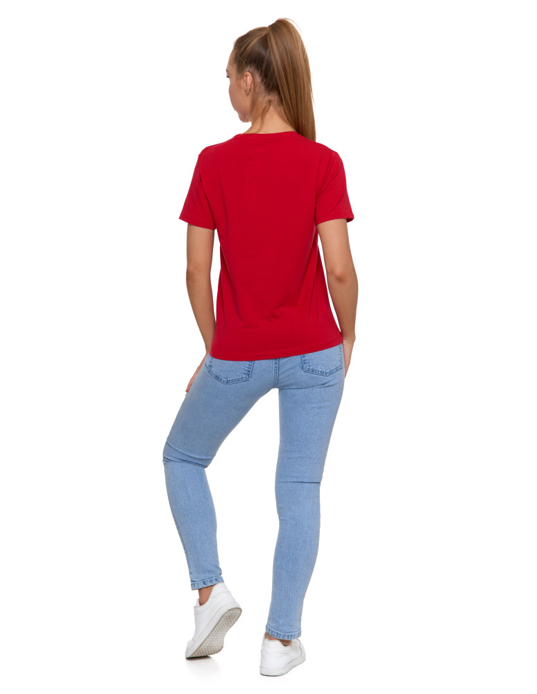 Koszulki i topy - Koszulka damska bawełna Premium T-shirt dekolt okrągły MALINOWY - produkt moraj.pl 4