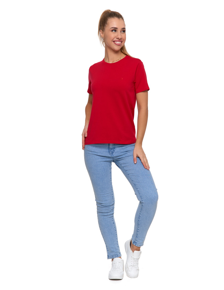 Koszulki i topy - Koszulka damska bawełna Premium T-shirt dekolt okrągły MALINOWY - produkt moraj.pl 5