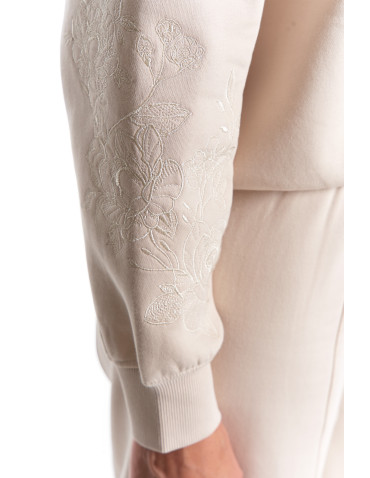 Bluzy - Bluza dresowa damska ocieplana luźna z haftowanymi rękawami KREMOWY - produkt 7