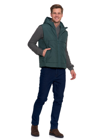 Odzież wierzchnia - Męska kamizelka pikowana z kapturem bezrękawnik CIEMNY ZIELONY - produkt 11