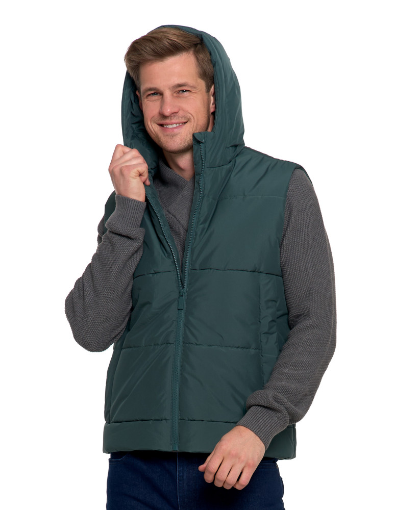 Odzież wierzchnia - Męska kamizelka pikowana z kapturem bezrękawnik CIEMNY ZIELONY - produkt moraj.pl 10