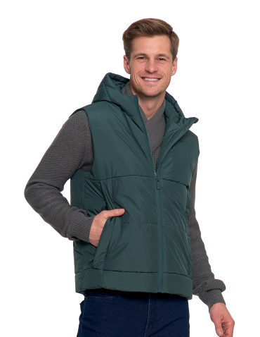 Odzież wierzchnia - Męska kamizelka pikowana z kapturem bezrękawnik CIEMNY ZIELONY - produkt 7