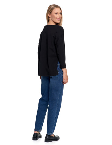 Bluzki i koszule - Bluzka damska bawełniana z nadrukiem kwiatowym i rękawem 3/4 CZARNY - produkt 7