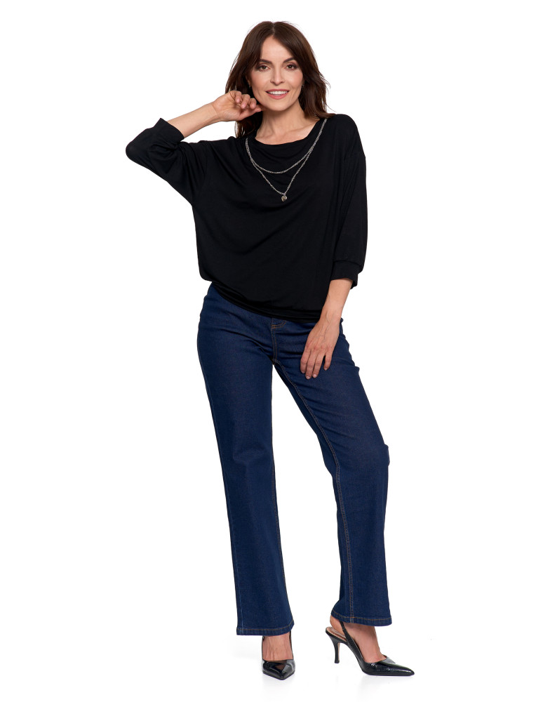 Bluzki i koszule - Bluzka damska bombka z łańcuszkiem i rękawem 3/4 CZARNY  - produkt moraj.pl 10