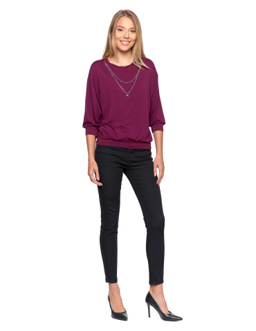 Bluzki i koszule - Bluzka damska bombka z łańcuszkiem i rękawem 3/4 FIOLETOWY - produkt 17