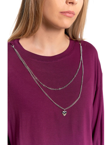 Bluzki i koszule - Bluzka damska bombka z łańcuszkiem i rękawem 3/4 FIOLETOWY - produkt 15