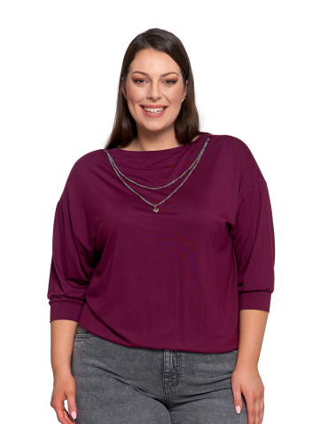 Bluzki i koszule - Bluzka damska bombka z łańcuszkiem i rękawem 3/4 FIOLETOWY - produkt 7