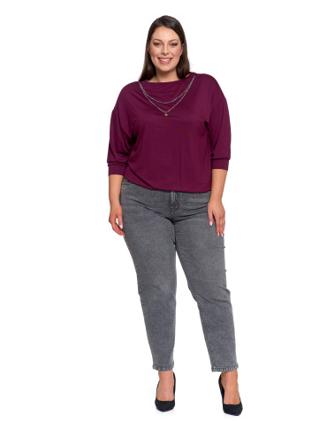 Bluzki i koszule - Bluzka damska bombka z łańcuszkiem i rękawem 3/4 FIOLETOWY - produkt 13