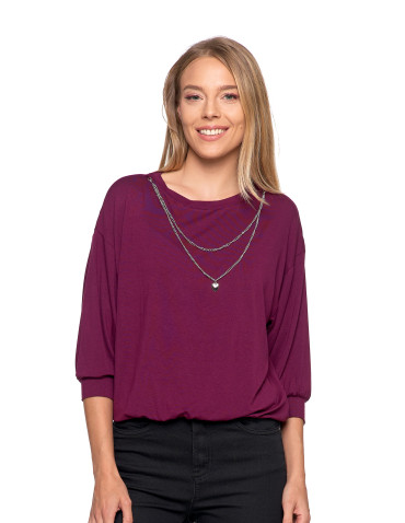 Bluzki i koszule - Bluzka damska bombka z łańcuszkiem i rękawem 3/4 FIOLETOWY - produkt 5