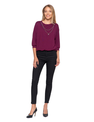 Bluzki i koszule - Bluzka damska bombka z łańcuszkiem i rękawem 3/4 FIOLETOWY - produkt 10