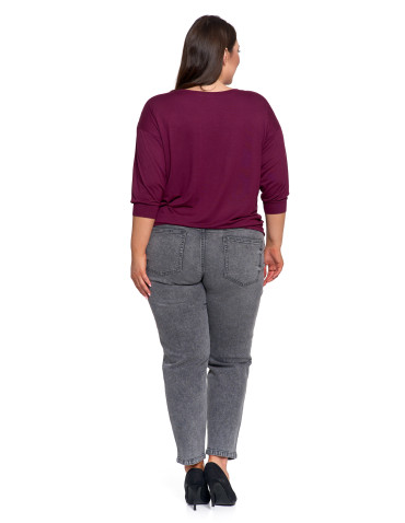 Bluzki i koszule - Bluzka damska bombka z łańcuszkiem i rękawem 3/4 FIOLETOWY - produkt 14