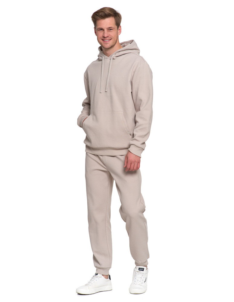 Bluzy - Bluza męska bawełniana z kapturem i kieszenią BEŻOWY - produkt moraj.pl 9