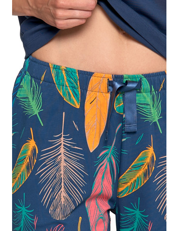 Krótki rękaw - Piżama damska z krótkim rękawem i długimi spodniami GRANATOWY - produkt 5