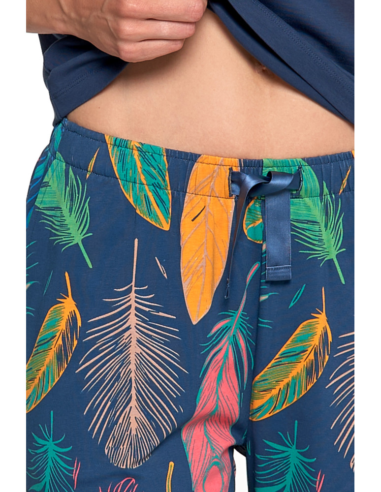 Krótki rękaw - Piżama damska z krótkim rękawem i długimi spodniami GRANATOWY - produkt moraj.pl 5