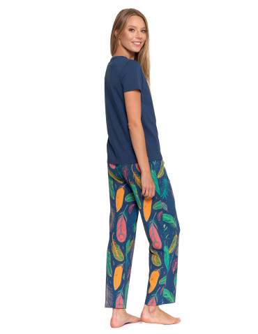 Krótki rękaw - Piżama damska z krótkim rękawem i długimi spodniami GRANATOWY - produkt 10