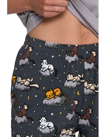 Krótki rękaw - Piżama damska bawełniana z krótkim rękawem i nadrukiem kotów SZARY - produkt 5