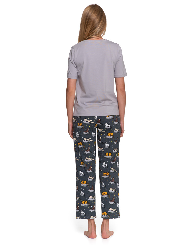 Krótki rękaw - Piżama damska bawełniana z krótkim rękawem i nadrukiem kotów SZARY - produkt moraj.pl 6