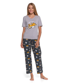 Piżama damska bawełniana z krótkim rękawem i nadrukiem kotów