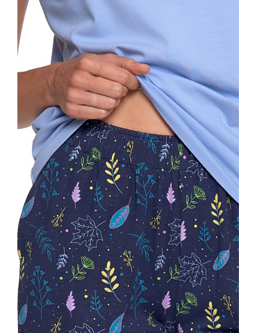 Krótki rękaw - Piżama damska z krótkim rękawem i wzorzystymi spodniami NIEBIESKI - produkt 5