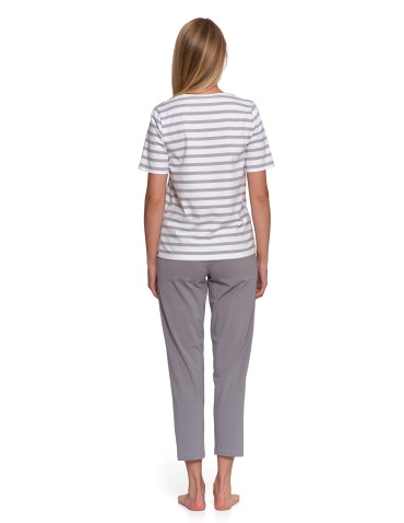 Krótki rękaw - Piżama damska w paski z prostymi spodniami WZÓR 1 - produkt 3