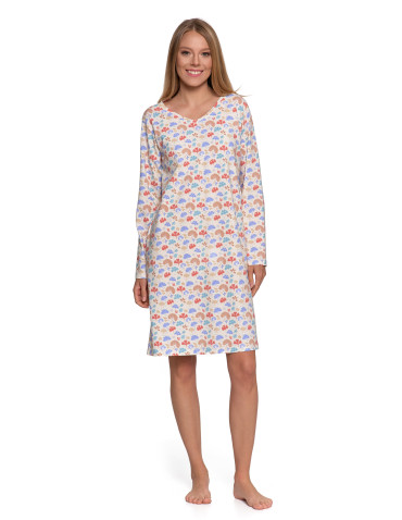 KOSZULE NOCNE - Koszula nocna damska bawełniana z długim rękawem i dekoltem V WZÓR 1 - produkt 5