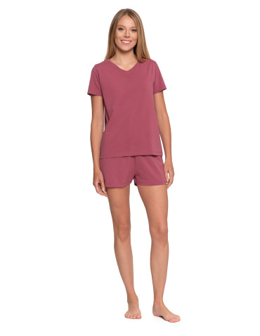 Nowości - Piżama damska bawełniana z krótkim rękawem i spodenkami CIEMNY RÓŻOWY - produkt 8