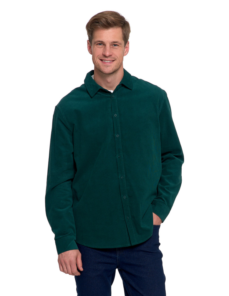 Koszulki, topy, koszule - Koszula męska sztruksowa z długim rękawem ZIELONY - produkt moraj.pl 2