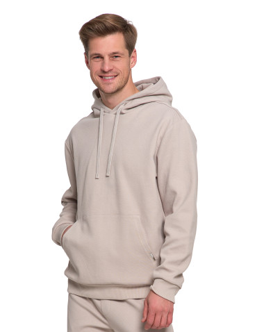 Bluzy - Bluza męska bawełniana z kapturem i kieszenią BEŻOWY - produkt 6