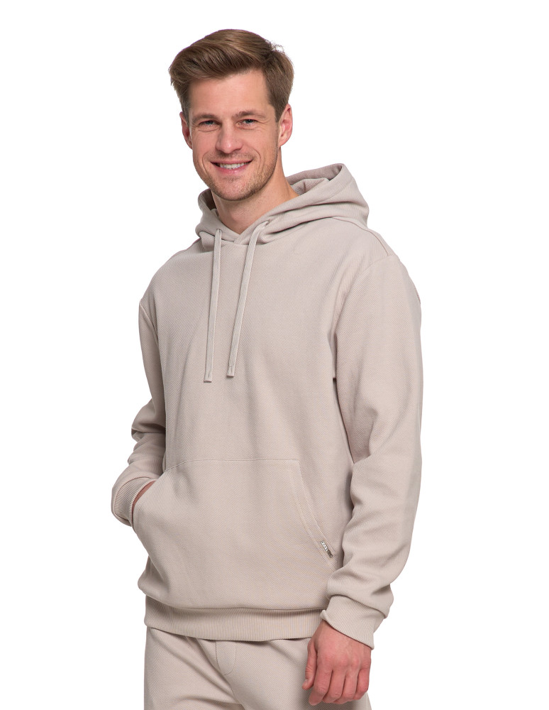 Bluzy - Bluza męska bawełniana z kapturem i kieszenią BEŻOWY - produkt moraj.pl 6
