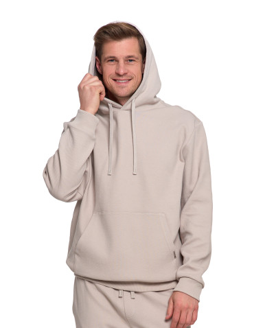 Bluzy - Bluza męska bawełniana z kapturem i kieszenią BEŻOWY - produkt 5