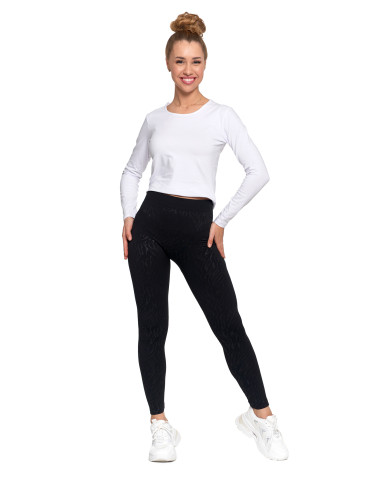 Legginsy damskie - Damskie legginsy ocieplane z szeroką gumą w pasie CZARNY - produkt 6