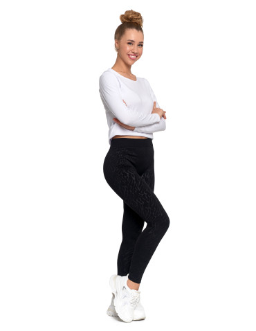 Legginsy damskie - Damskie legginsy ocieplane z szeroką gumą w pasie CZARNY - produkt 8