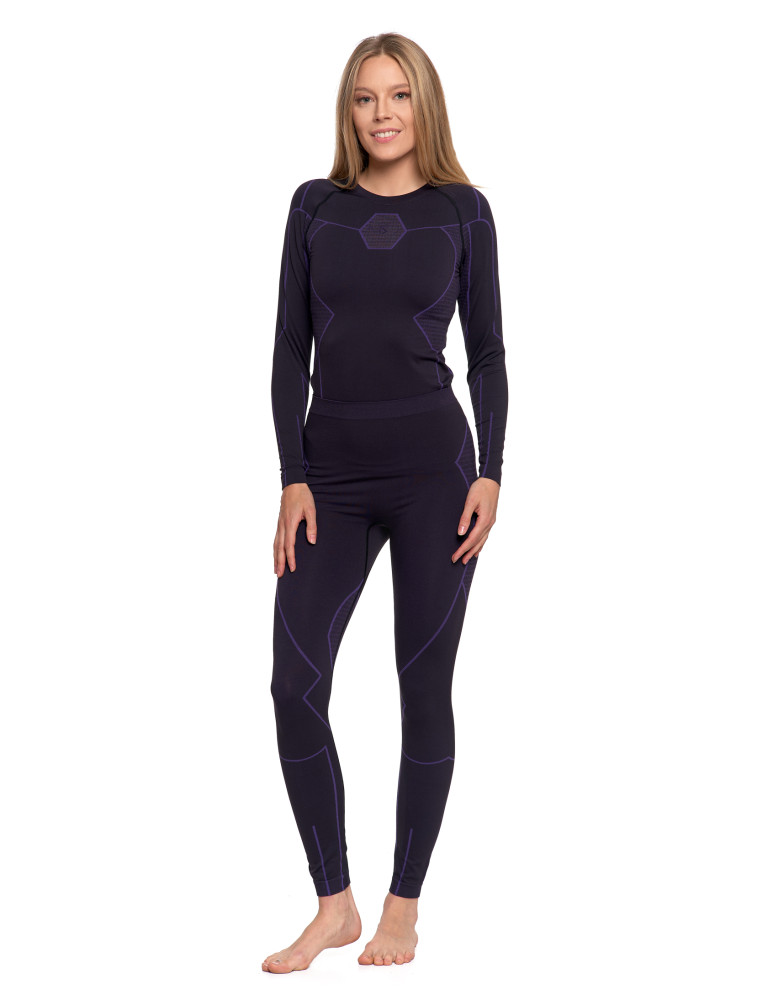 Bielizna termoaktywna - Damskie legginsy termoaktywne bezszwowe FIOLETOWY - produkt moraj.pl 3
