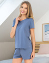 Piżama damska bawełniana z krótkim rękawem i spodenkami NIEBIESKI
