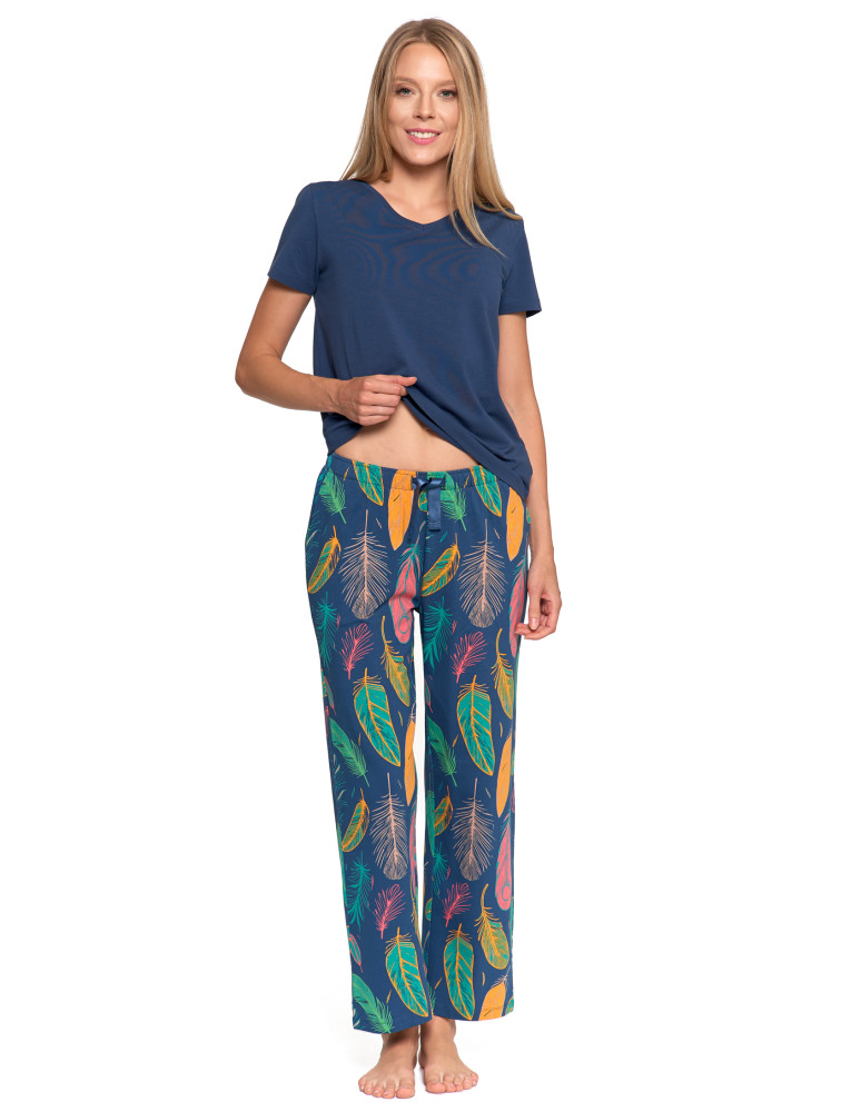 Krótki rękaw - Piżama damska z krótkim rękawem i długimi spodniami GRANATOWY - produkt moraj.pl 4