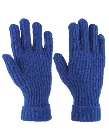Rękawiczki - Rękawiczki damskie dzianinowe z prążkowaną strukturą NIEBIESKI - produkt 1