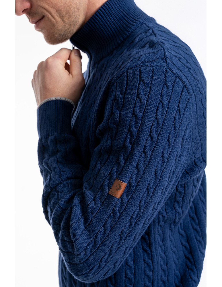 Swetry - Męski sweter dzianinowy z półgolfem i zamkiem GRANATOWY - produkt moraj.pl 5