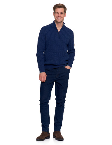 Swetry - Męski sweter dzianinowy z półgolfem i zamkiem GRANATOWY - produkt 8