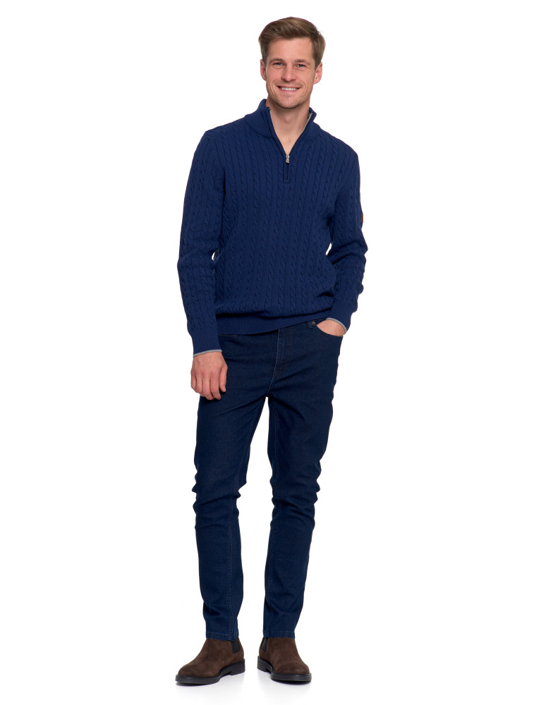 Swetry - Męski sweter dzianinowy z półgolfem i zamkiem GRANATOWY - produkt moraj.pl 8