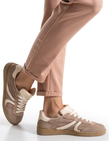 Spodnie - Damskie spodnie dresowe ze zwężaną nogawką BEŻOWY - produkt 4