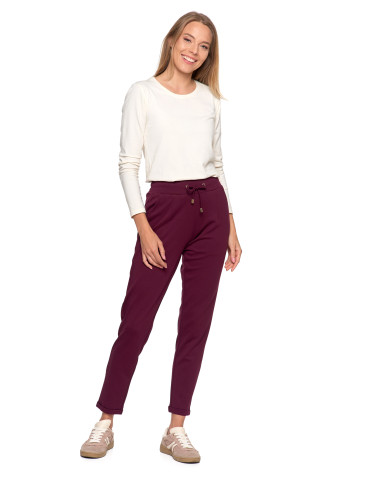 Spodnie - Damskie spodnie dresowe ze zwężaną nogawką BORDOWY - produkt 2