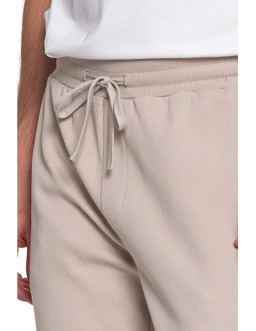 Spodnie męskie - Spodnie męskie dresowe z kieszeniami i ściągaczem w pasie BEŻOWY - produkt 3