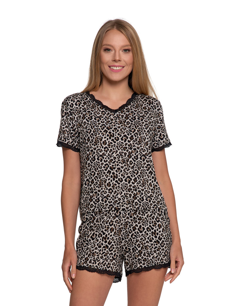 Krótki rękaw - Piżama damska z wiskozy krótki rękaw i szortami panterka WZÓR 1 - produkt moraj.pl 1