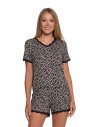 Piżama damska z wiskozy krótki rękaw i szortami panterka WZÓR 1
