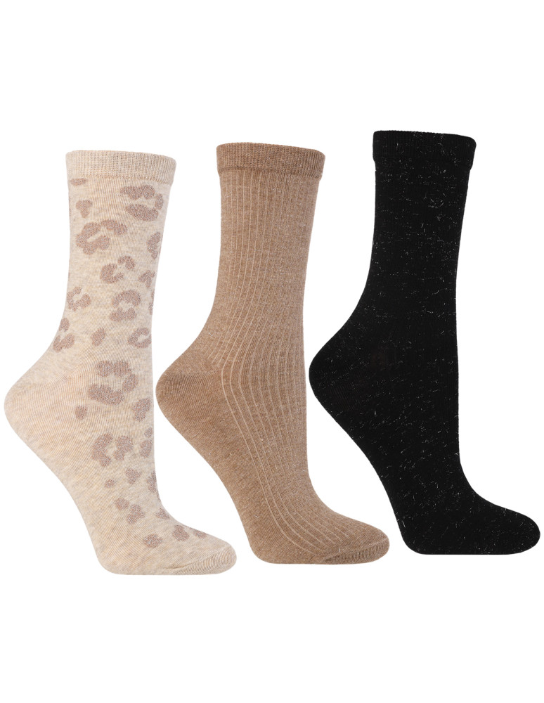 Skarpetki damskie długie w prążek i wzory 3-pak WIELOKOLOROWY