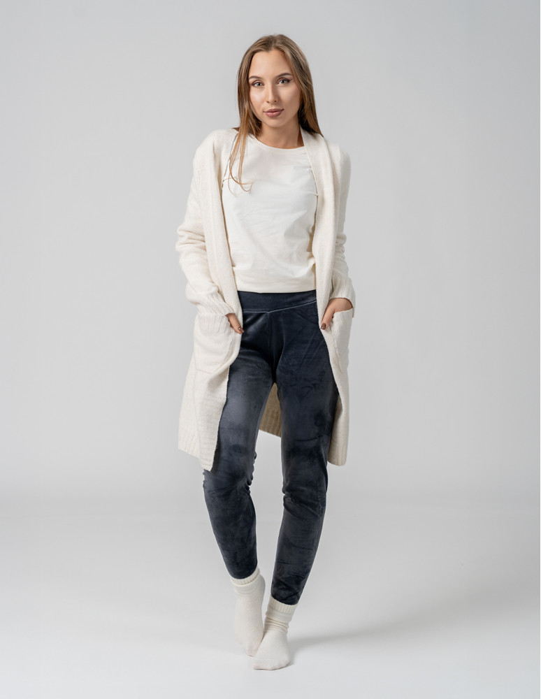 Legginsy - Legginsy damskie welurowe z wysokim stanem SZARY - produkt moraj.pl 6
