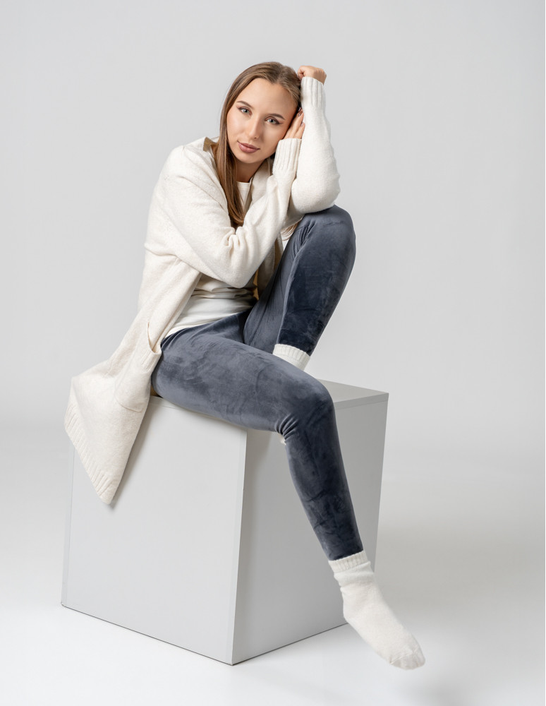 Legginsy - Legginsy damskie welurowe z wysokim stanem SZARY - produkt moraj.pl 3