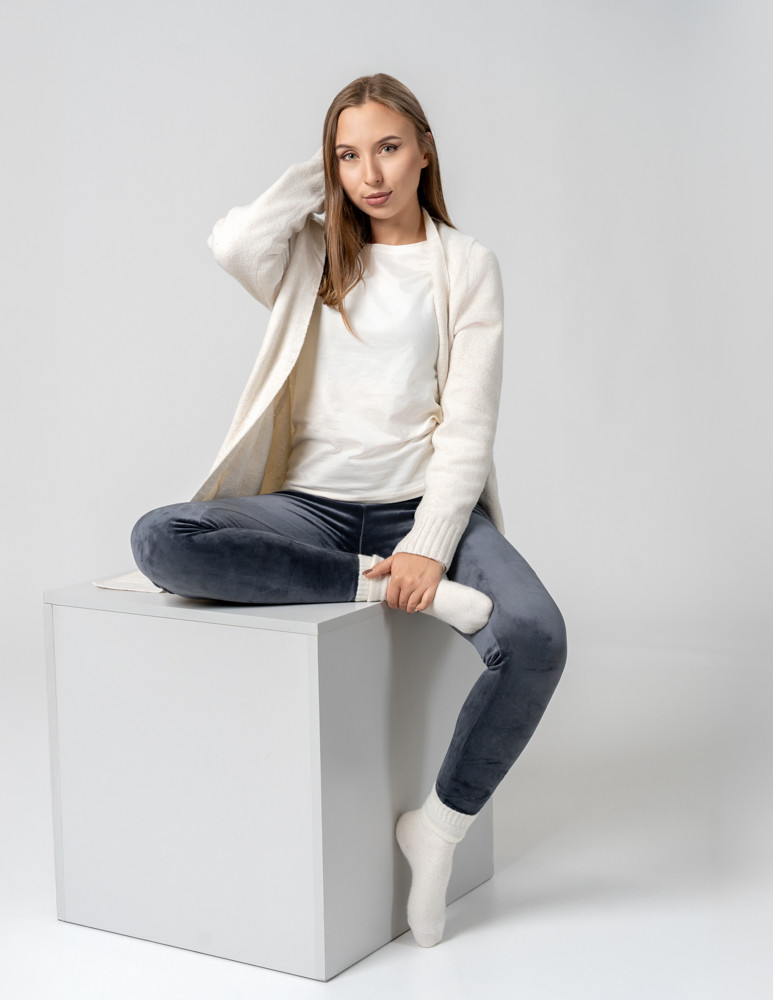 Legginsy - Legginsy damskie welurowe z wysokim stanem SZARY - produkt moraj.pl 5