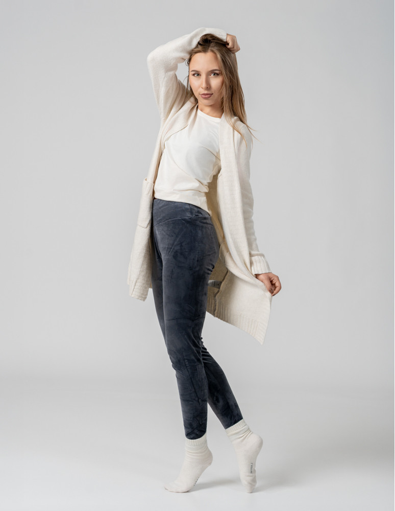 Legginsy - Legginsy damskie welurowe z wysokim stanem SZARY - produkt moraj.pl 1