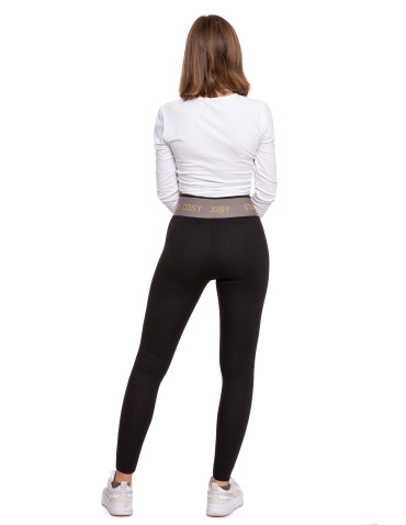 Legginsy - Legginsy damskie ocieplane w prążek wysoki stan CZARNY - produkt 5